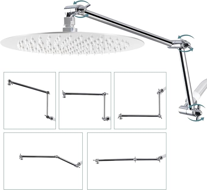 iFealClear All Metal 16" Shower Head Extension Arm, Solid Brass Shower Head by iFealClear