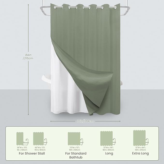 Inhousolu No Hook Waffle Weave Shower Curtain - Image 7