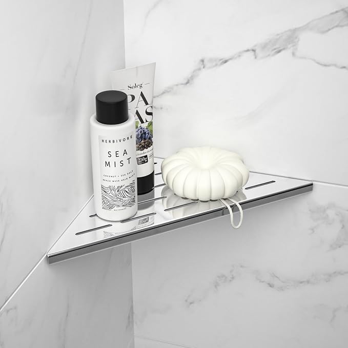 Corner Shower Shelf 10" Polished 304 Stainless Steel Recessed Corner Shelves - Image 6