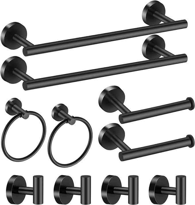 Bathroom Hardware Set Black 10 Pieces, Towel Bar Set Matte Black Stainless by Hinmood