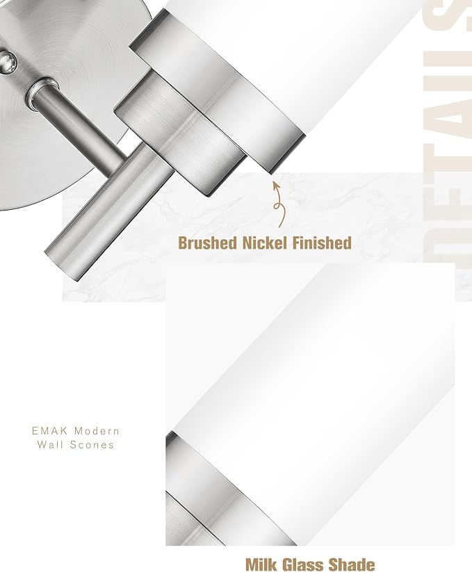 Emak Brushed Nickel Sconces Wall Lighting, Modern Vanity Lights - Image 3