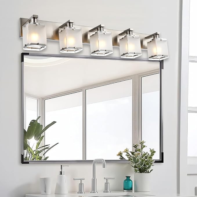 5-Lights Bathroom Vanity Light Fixtures, Modern Brushed Nickel Wall Sconce - Image 2