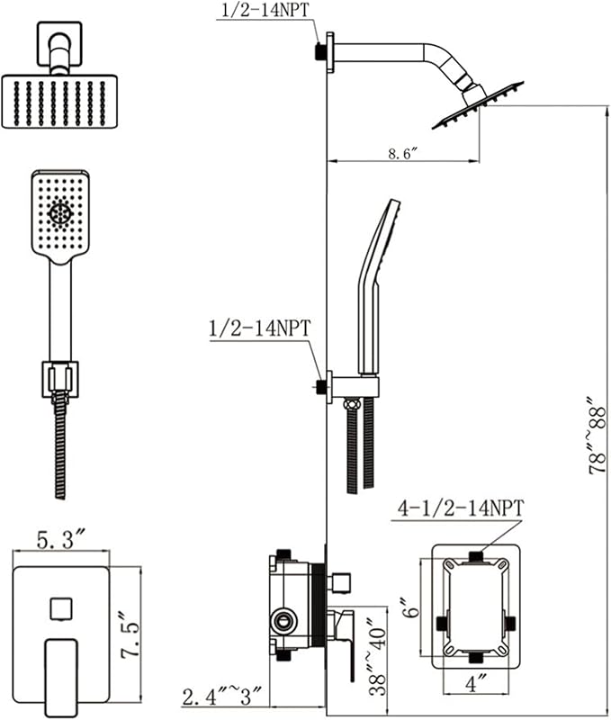 Shower System Modern Rain 8 inches Brass Faucet Set - Image 6