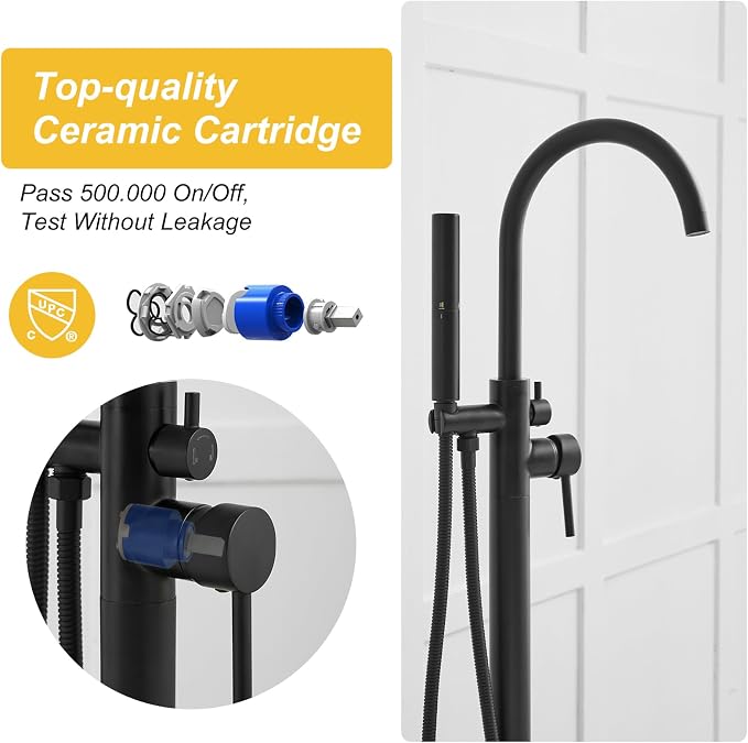 BESy Freestanding Bathtub Faucet Tub Filler Free Standing Floor Mount Stand - Image 4