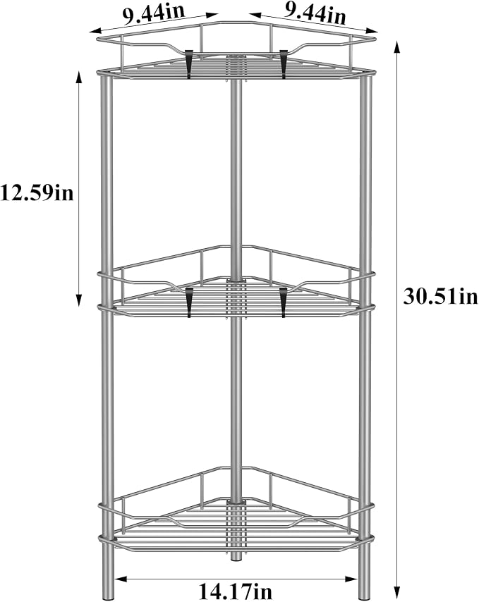 3 Tier Floor Standing Corner Shower Caddy Organizer Shelf - Image 7