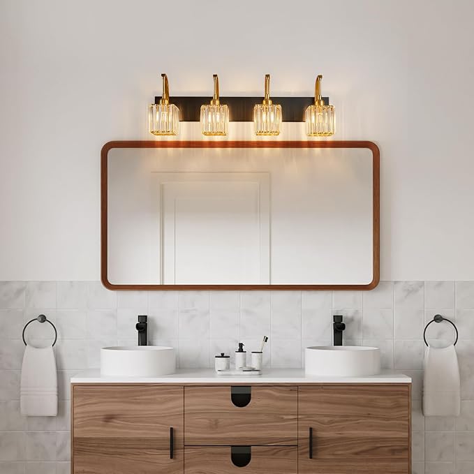 Crystal Vanity Lights 4-Light Black Gold Bathroom Vanity Lights Modern Crystal - Image 7
