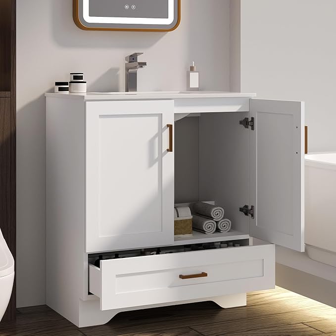 30 inch Bathroom Vanity with Sink, Modern White Vanity - Image 6