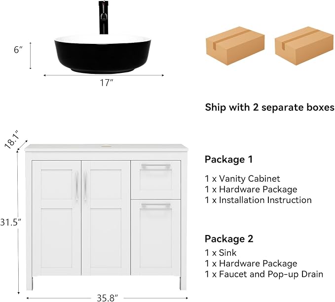 YOURLITE 36" White Bathroom Vanity - Image 3