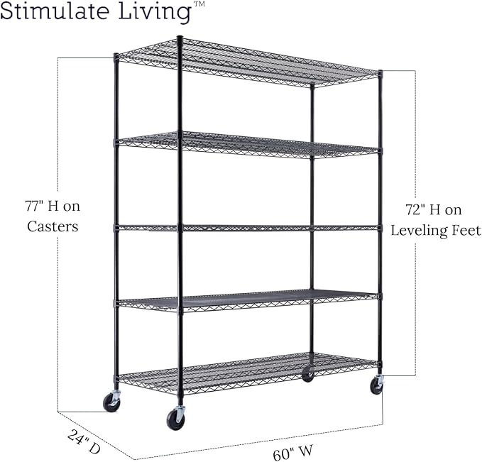 60"x24"x72" PRIME HEAVY DUTY Black 5-Tier Wire Shelving NSF 3000 LBS MAX - Image 2