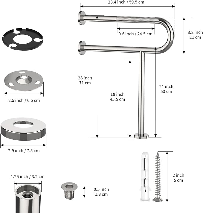 Toilet Support Rail 23.4X 28 Inch, Munzong Anti-Slip Chrome Handicap Grab Bar - Image 2