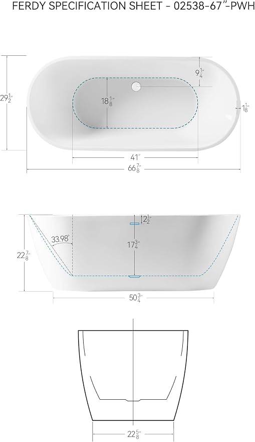 FerdY 67" Bali Acrylic Freestanding Bathtub, Gracefully Shaped Freestanding - Image 8