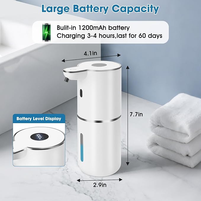 2 Pack Automatic Soap Dispenser, 12.8oz/380ml USB Rechargeable Touchless - Image 6