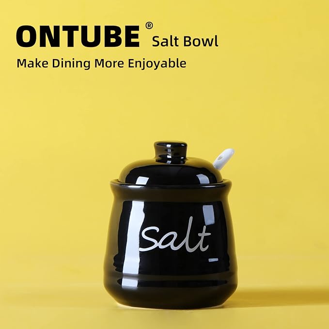 ONTUBE Ceramic Salt Bowl with Lid and Spoon 12oz - Image 6