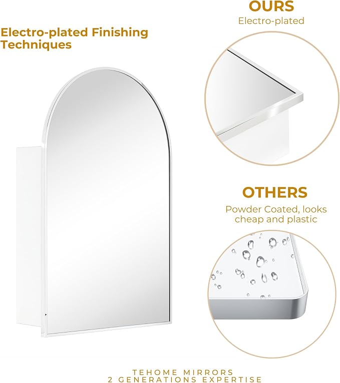 TEHOME 20 x 30'' Polished Nickel Arched Bathroom Medicine Cabinet - Image 7
