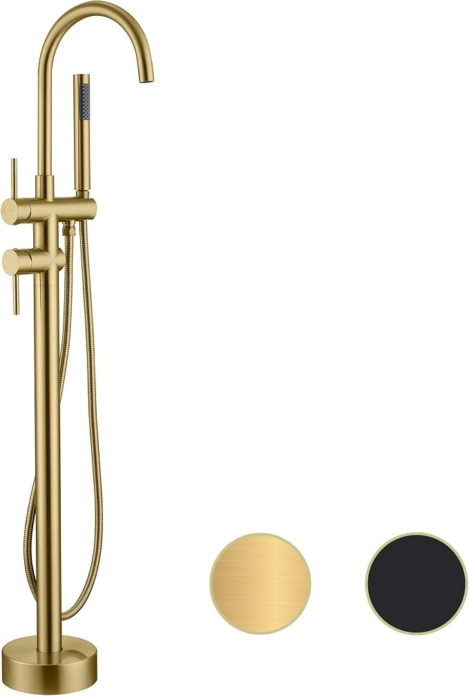 Freestanding Tub Faucet Floor Mount Tub Fillers, Senhozi Brushed Gold Free by Senhozi