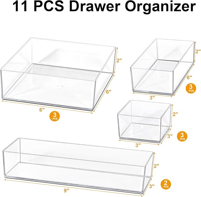 Stackable Acrylic Drawer Organizer Set, Office Desk, Vanity and Kitchen Utensils - Image 2