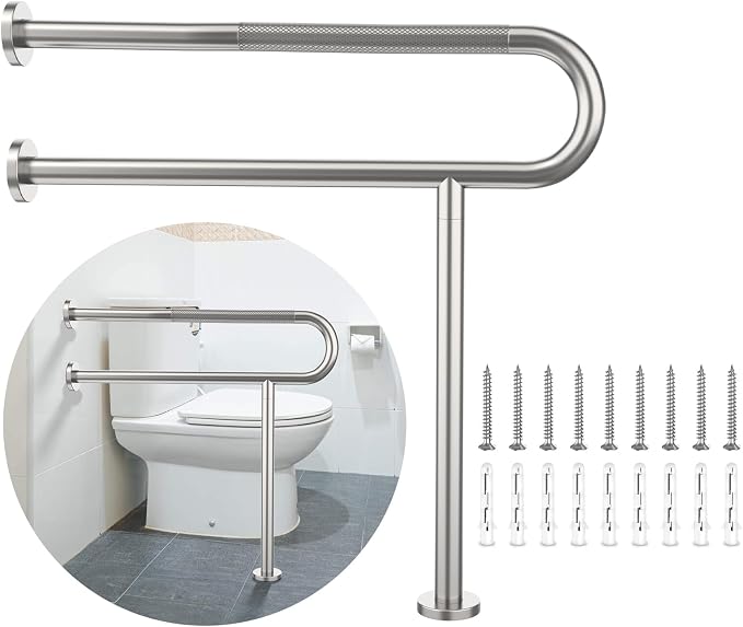 Toilet Support Rail 31.3X 31.5 Inch, Munzong Anti-Slip Satin Brushed Nickel by Munzong