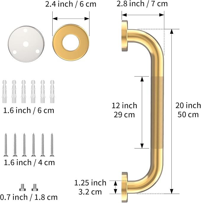 20 Inch Anti Slip Shower Grab Bar Gold, Munzong 2 Pack Bathroom Grab Bar - Image 2