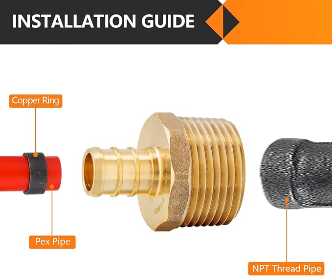 HeSun 20-Pack PEX Fittings, 1/2" PEX x 3/4" Male NPT, Brass Pex Male Adapter - Image 4