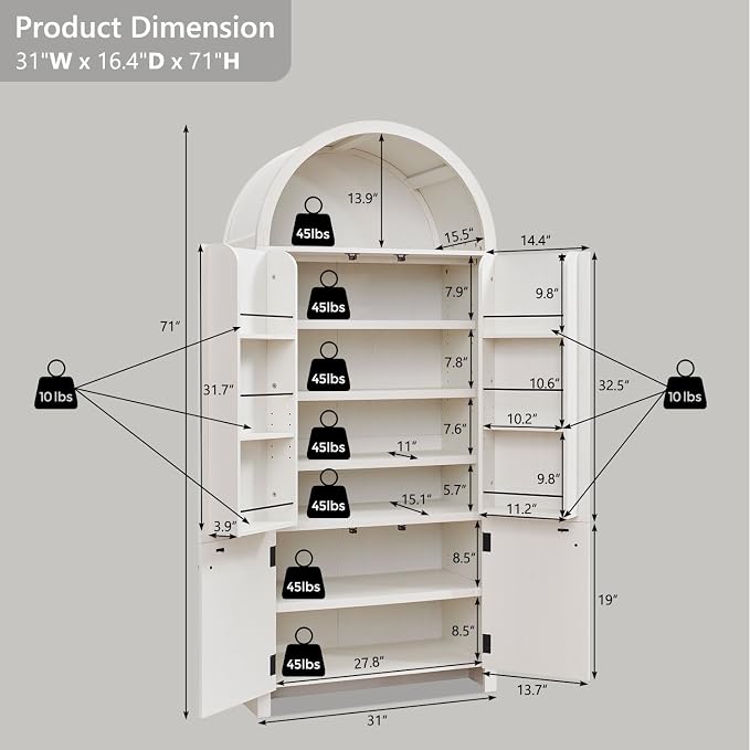 71" Tall Arched Kitchen Pantry, Modern Fluted Wood Storage Cabinet - Image 2