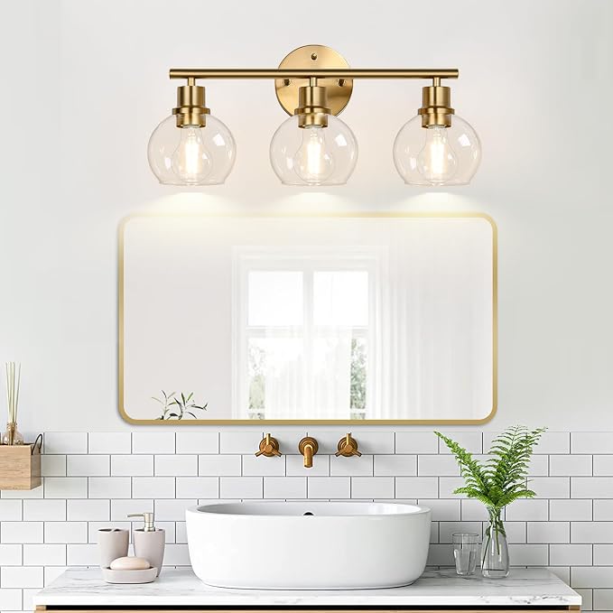 3-Light Bathroom Light Fixtures, Brushed Gold Modern Vanity Lights Over Mirror - Image 7