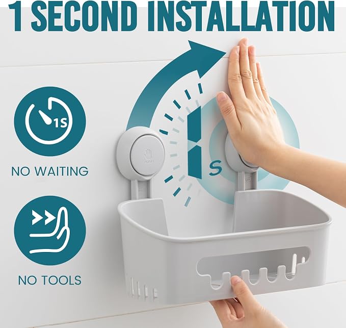TAILI Shower Caddy Suction Cup, Heavy Duty Bathroom Organizer, Removable Shelves - Image 2