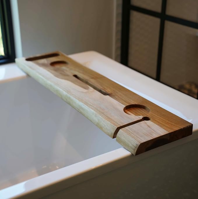 EcoDecors Eleganto 36" Live Edge Solid Teak Bath Caddy Tray - Image 8