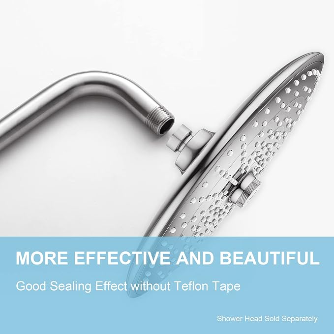 OFFO Shower Arm with Flange, 12 in Brushed Nickel Wall Mount Replacement Angle - Image 2