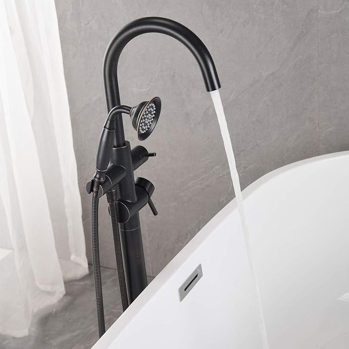 Tub Filler Freestanding Bathtub Faucet Oil Rubbed Bronze Floor Mounted Brass - Image 4