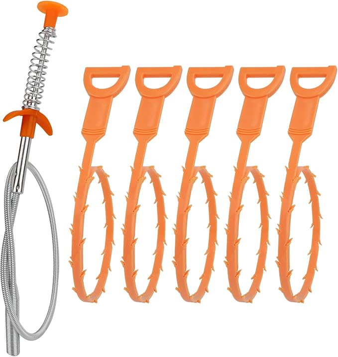 Amazon Basics Drain Clog Remover Tool, Includes 5 Plastic and 1 Stainless Drain by AmazonBasics