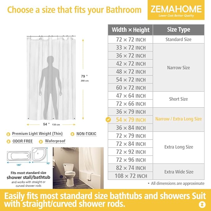 Extra Long Narrow Clear Plastic Shower Curtain Liner - Image 2