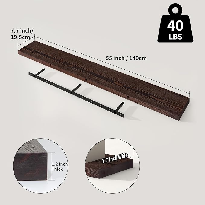 SAUMONIERES Floating Shelves 8 Inch Deep Solid Wood Wide Wall Shelf Set of 1 - Image 3