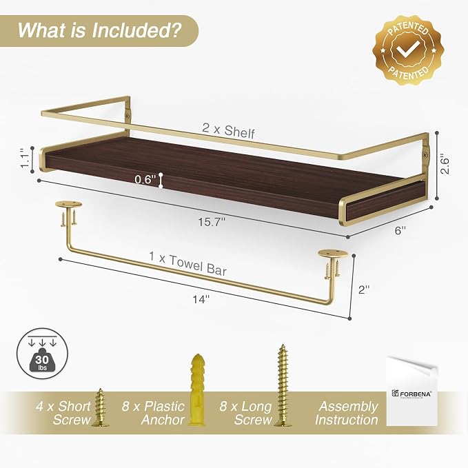 Floating Shelves Bathroom Shelves Over Toilet Set of 2, Bathroom Wall Shelves - Image 3