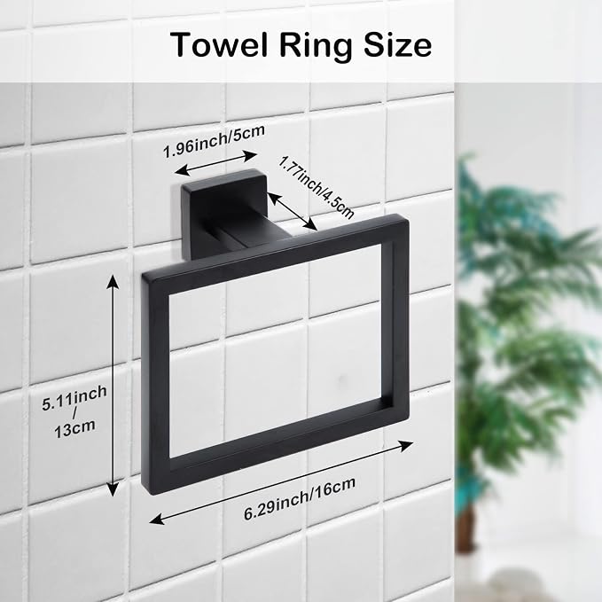 2-Piece Matte Black Square Towel Ring, Modern Hand Towel Holder - Image 5
