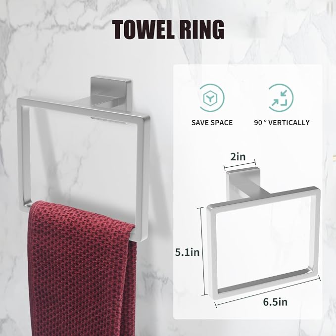 5 Piece Brushed Nickel Towel Bar Set Bathroom Hardware Set Brushed Nickel - Image 3