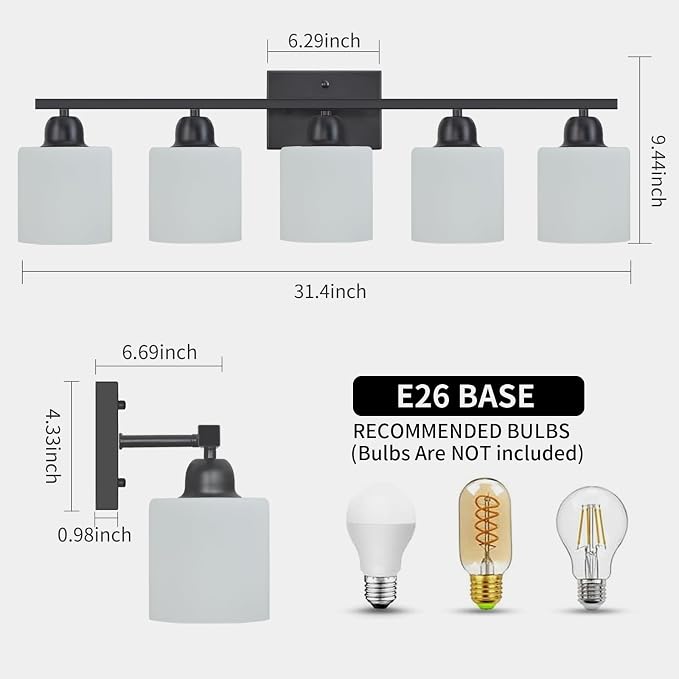 5-Light Black Bathroom Vanity Light, Modern Vanity Light Fixture - Image 2