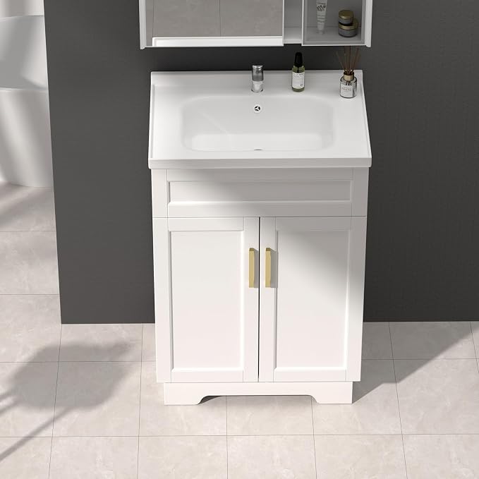 Bathroom Vanity with Ceramic Sink, Bathroom Vanity Cabinet with 2 Doors - Image 5