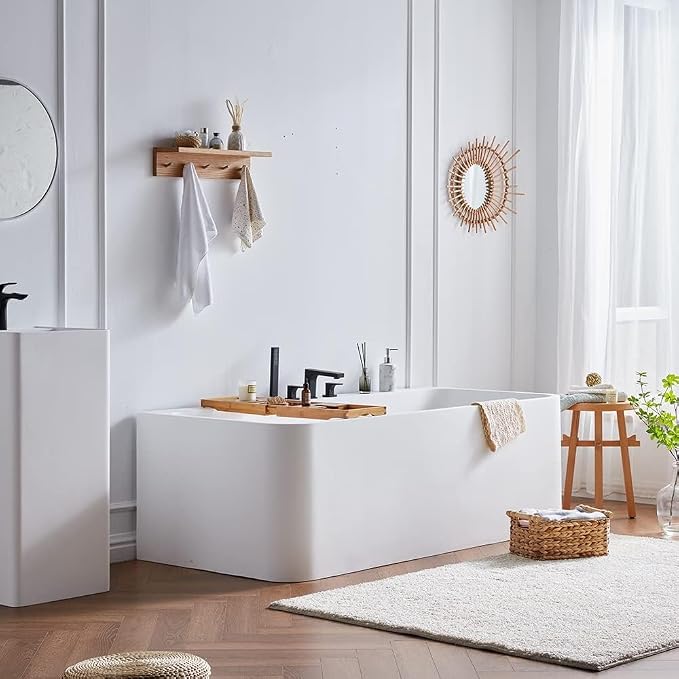 Cpingao 59" Stone Resin Freestanding Bathtub, Rectangular Shape Freestanding - Image 5