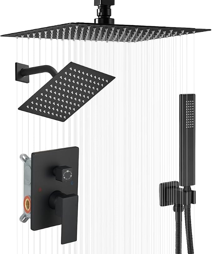 Matte Black Shower System, Knob Switch Diverter Shower Faucet Set by YCAIKOI