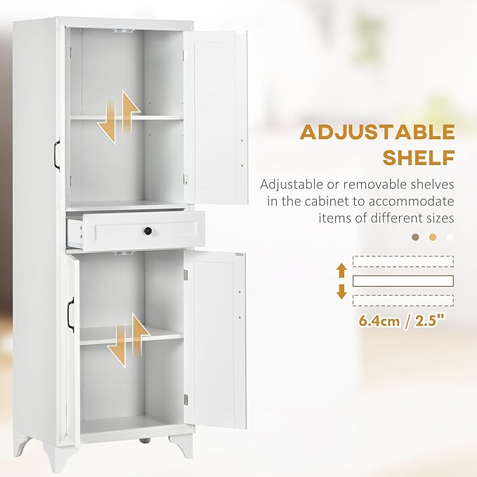 HOMCOM 67" Tall Freestanding Kitchen Pantry Cabinet, 4-Door Storage Cabinet - Image 5