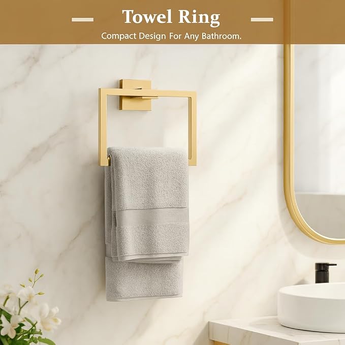 5-Piece Bathroom Hardware Set， Brushed Gold Bathroom Accessories 304 Stainless - Image 4