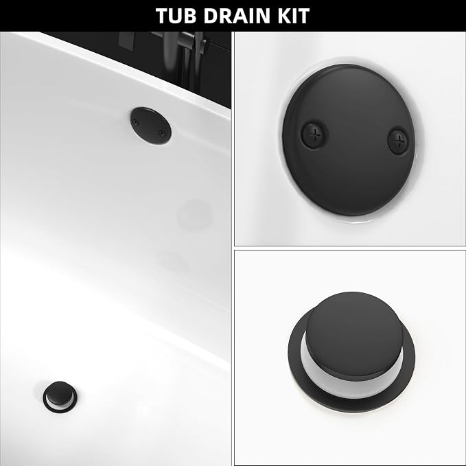 Matte Black Tub Drain Kit, Tip-Toe Bathtub Drains and Overflow Trim Set - Image 7