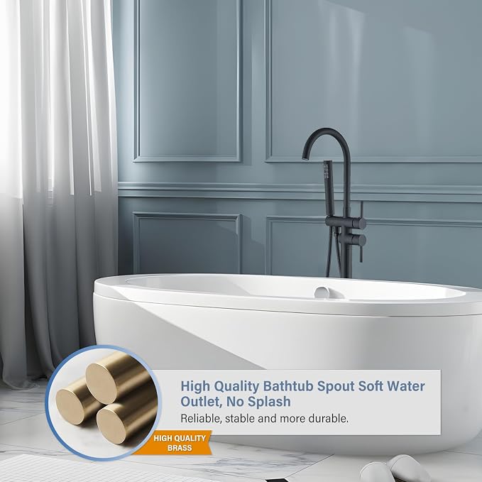 Freestanding Bathtub Faucet Matte Black Floor Mounted Tub Filler - Image 5