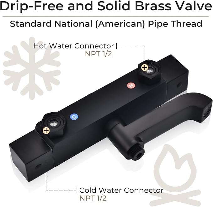 Outdoor Shower Faucet Set 8" Square Shower Head 3 Function Thermostatic - Image 6