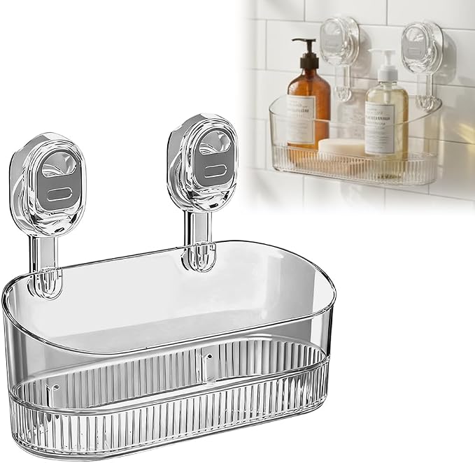 No-Drill Bathroom Suction Storage Box, Corrugated Suction Cup Storage Holder by FANSUIT