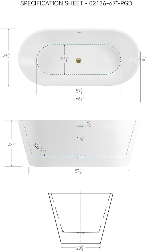FerdY 67" Shangri-La Elite, Acrylic Freestanding Bathtub, Modern & Contemporary - Image 7
