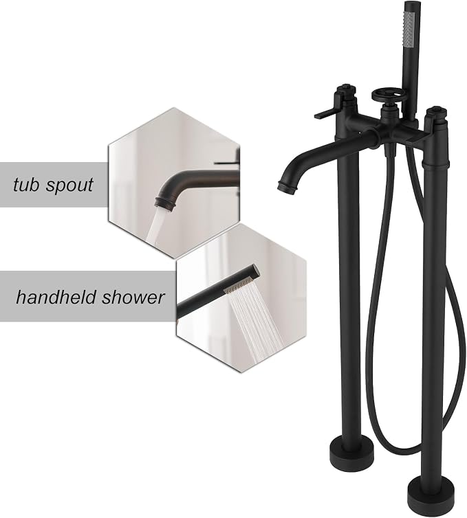 Freestanding Bathtub Faucet Matte Black Floor Mount Tub Filler by Bathfinesse