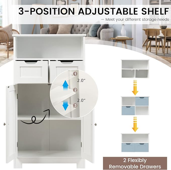 COSTWAY Bathroom Storage Cabinet, Freestanding Storage Organizer - Image 5