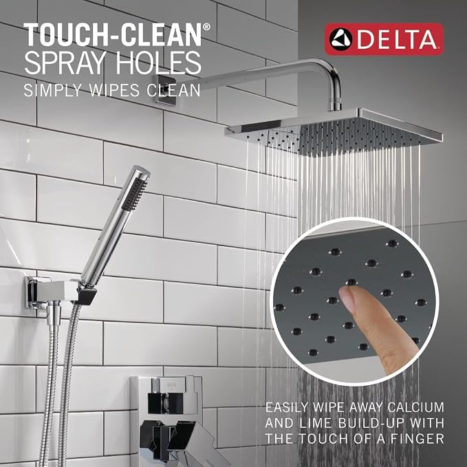 Delta Modern 14 Series Square Rain Shower System Faucet Set, Rainfall Chrome - Image 5