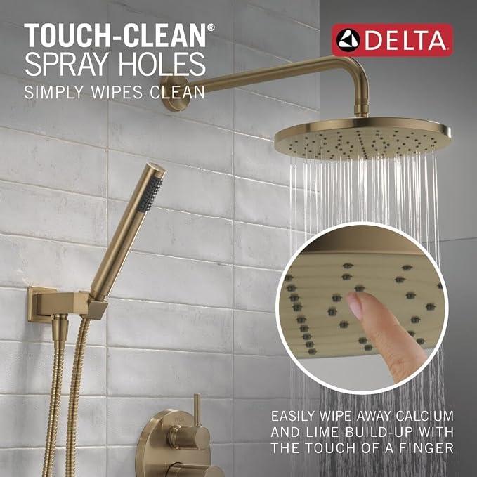 Delta Modern 14 Series Round Rain Shower System Faucet Set, Rainfall Brushed - Image 6